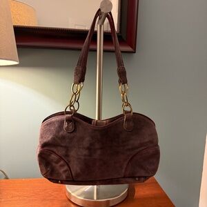 Vintage MAXX New York Suede Shoulder Hobo Bag Lilac Grey Brass-tone Hardware EUC
